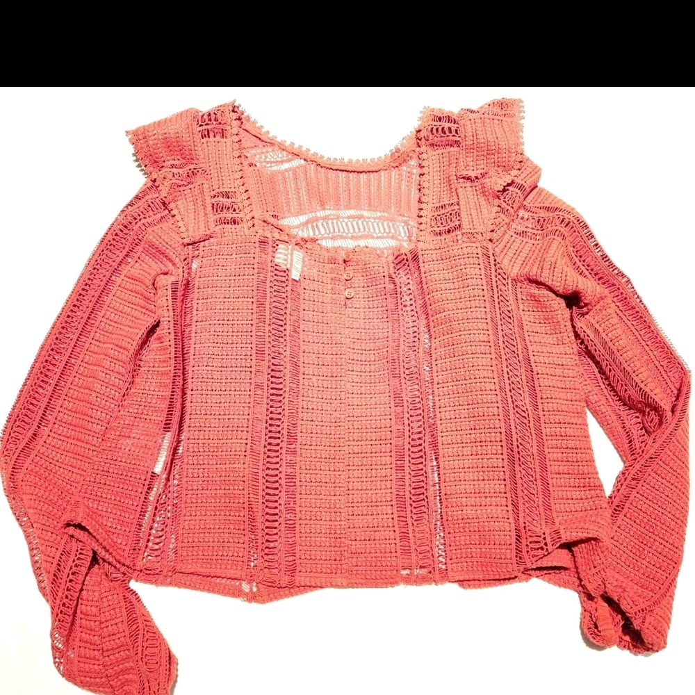 Sezane Red Crochet Ruffle Top - Picture 8 of 9